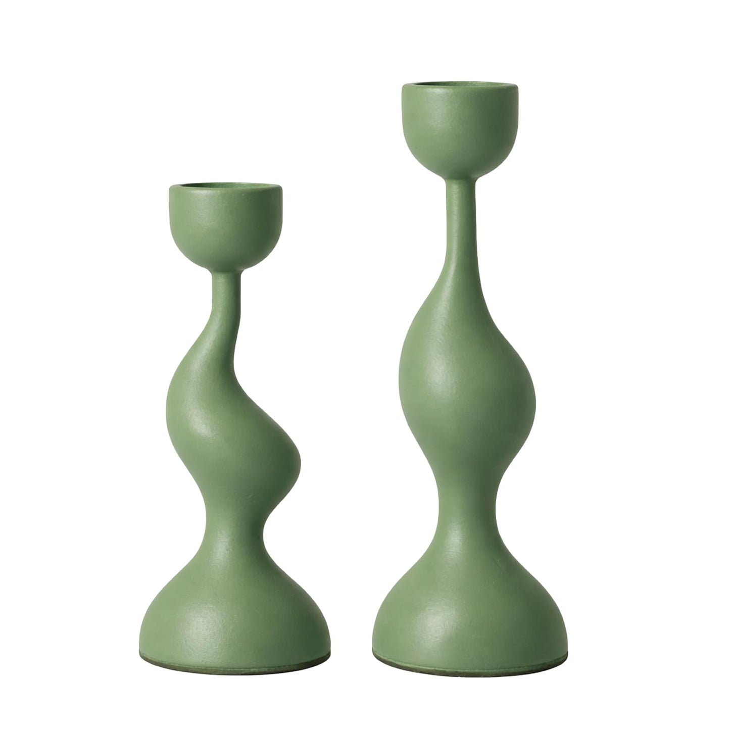 Smtyle Taper Candle Holders Set of 2 Sculptural Cast Aluminum Candlestick Holders, Modern Minimalist Sage Green Candle Stand for Dining Table, Living Room, Shelf Decor