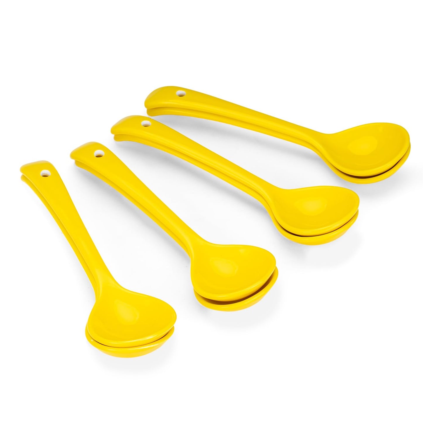 Ceramic Spoons Set of 8, Ceramic Chinese Soup Spoon, Asian Soup Spoons, Yellow Japanese Spoon Large for Ramen Pho Wonton Dumpling Miso, Deep Oval Hook Design (8, Yellow)