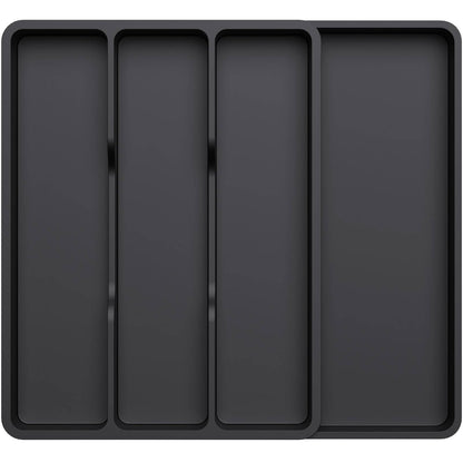 Lifewit Utensil Organizer for Kitchen Drawer, Expandable Cooking Silverware Tray, Adjustable Cutlery Flatware Holder, Plastic Spatula Tools Storage Divider, 17.3 x 15.8", Black