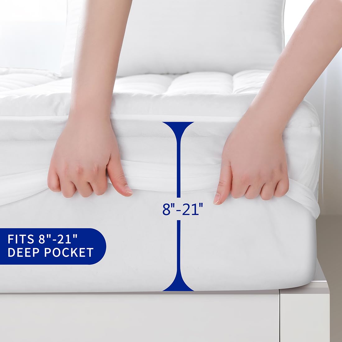 GERHOME California King Size Quilted Fitted Mattress Pad Cover with Deep Pocket Fitted 8" - 21", Ultra Soft and Comfortable, Breathable (White, California King)