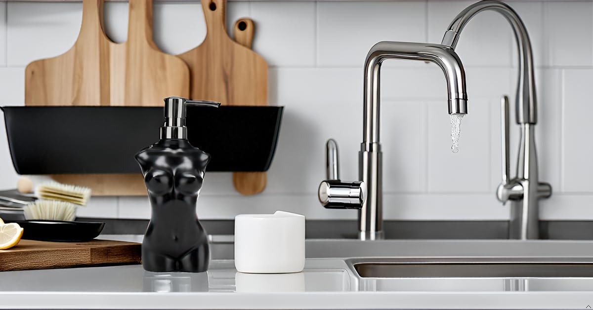 NEWHENGS Ceramic Soap Dispenser Hand Lotion Liquid Dispenser Refillable for Kitchen and Bathroom Decorative (Black)