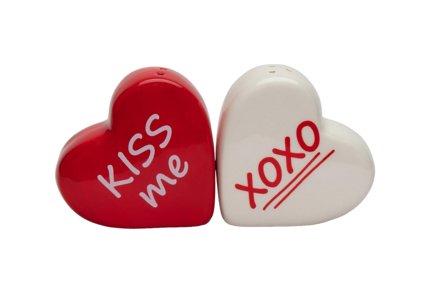21064 Fine Ceramic Valentine Kiss Me Love Red Heart Salt & Pepper Shakers Set, 2-1/2" H