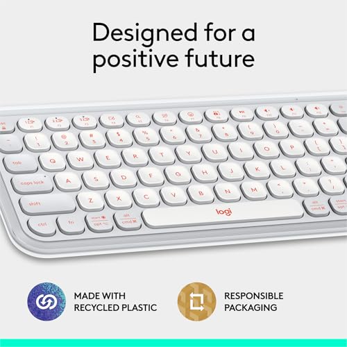 Logitech POP ICON Keys Wireless Bluetooth Keyboard, Comfortable Typing, Programmable Keys, Easy-Switch Between up to 3 Devices, for Laptop, Tablet, PC – Rose and Off-White