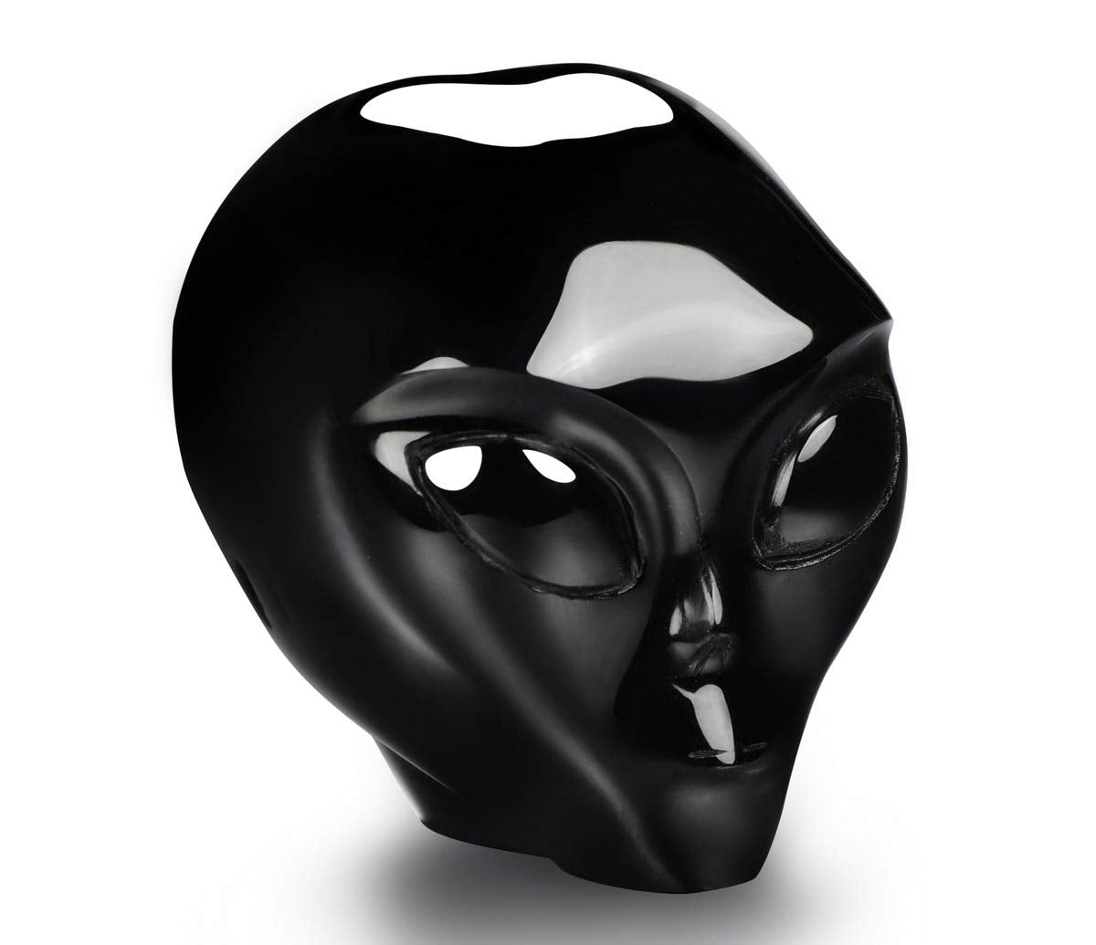 Skullis 2.0" Black Obsidian Crystal Alien Skull, Hand Carved Gemstone Fine Art Sculpture, Reiki Healing Stone Statue.S1144.