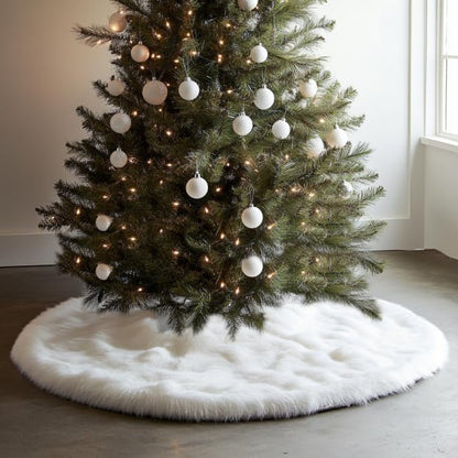AISENO 48 Inch White Faux Fur Christmas Tree Skirt, Luxury Plush Tree Base Cover for Holiday Party and Home Christmas Decor