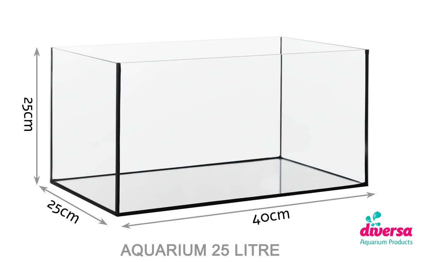 Diversa Aquarium Professional Fish Tank - Real Glass, Standard Rectangle AQUARIUM ONLY - 25L (40x25x25cm)