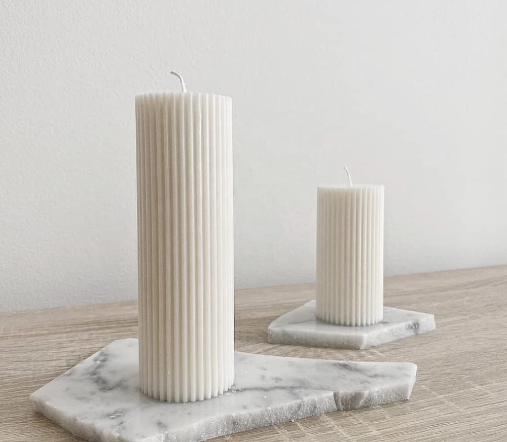2 Pack Ribbed Pillar Soy Wax Scented Candle for Home Decoration Birthday Wedding Christmas (Ribbed Pillar Candle White)