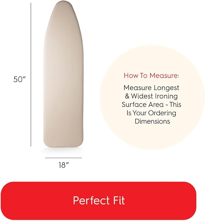 TIVIT Ironing Board Cover 18 x 50 Wide Chemical Free Eco-Friendly Padded Covers