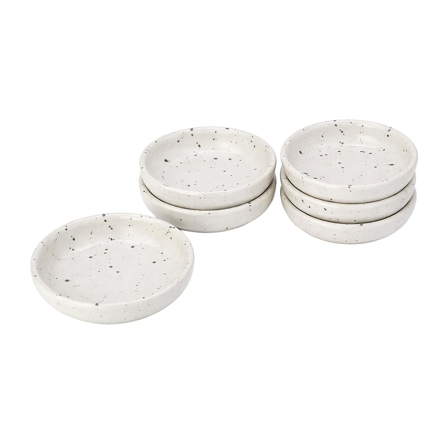 roro Glossy White Speckled Ceramic Butter Bowls, 3 Inch, Set of 6 Pieces – Handmade Small Condiment Bowls for Butter, Dips & Sauces