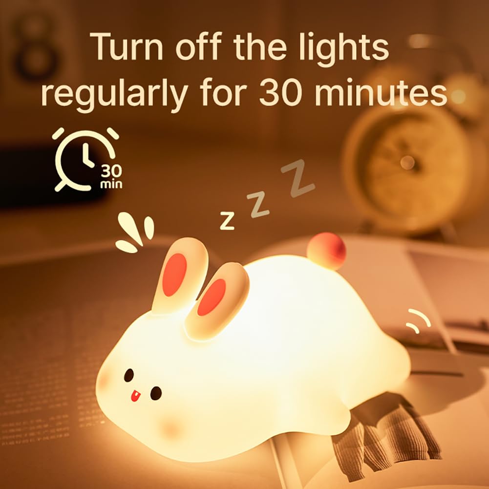 URAQT Bunny Baby Night Light, Portable LED Baby Night Light Kids Night Lamp, USB Chargeable Battery Silicone Kawaii Babys Sleep Lights for Children Kids Baby Boy Gifts Cute Room Decor Bedroom Decor