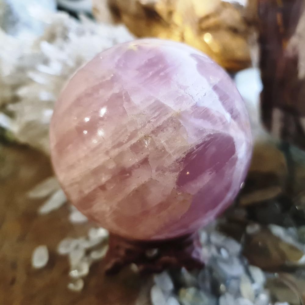 1.97-2.36inch/5-6cm Natural Rose Quartz Crystal Ball with Stand, Polished Pink Quartz Divination Sphere, Reiki Healing Gemstone Ball, Home Desktop Decorative Ornament, Crystal Craft Gift