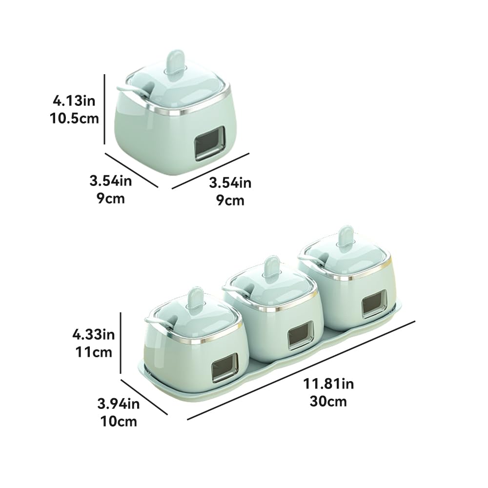 YMYL Set of 3 Condiment Jars Spice Container with Lids Spoons and Tray, Salt Sugar Bowls Seasoning Pots Set for Home Kitchen Counter
