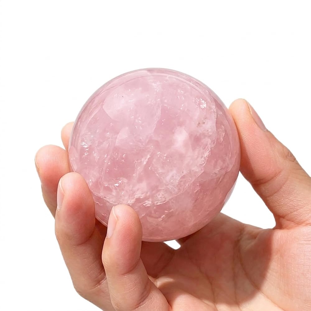 1.97-2.36inch/5-6cm Natural Rose Quartz Crystal Ball with Stand, Polished Pink Quartz Divination Sphere, Reiki Healing Gemstone Ball, Home Desktop Decorative Ornament, Crystal Craft Gift