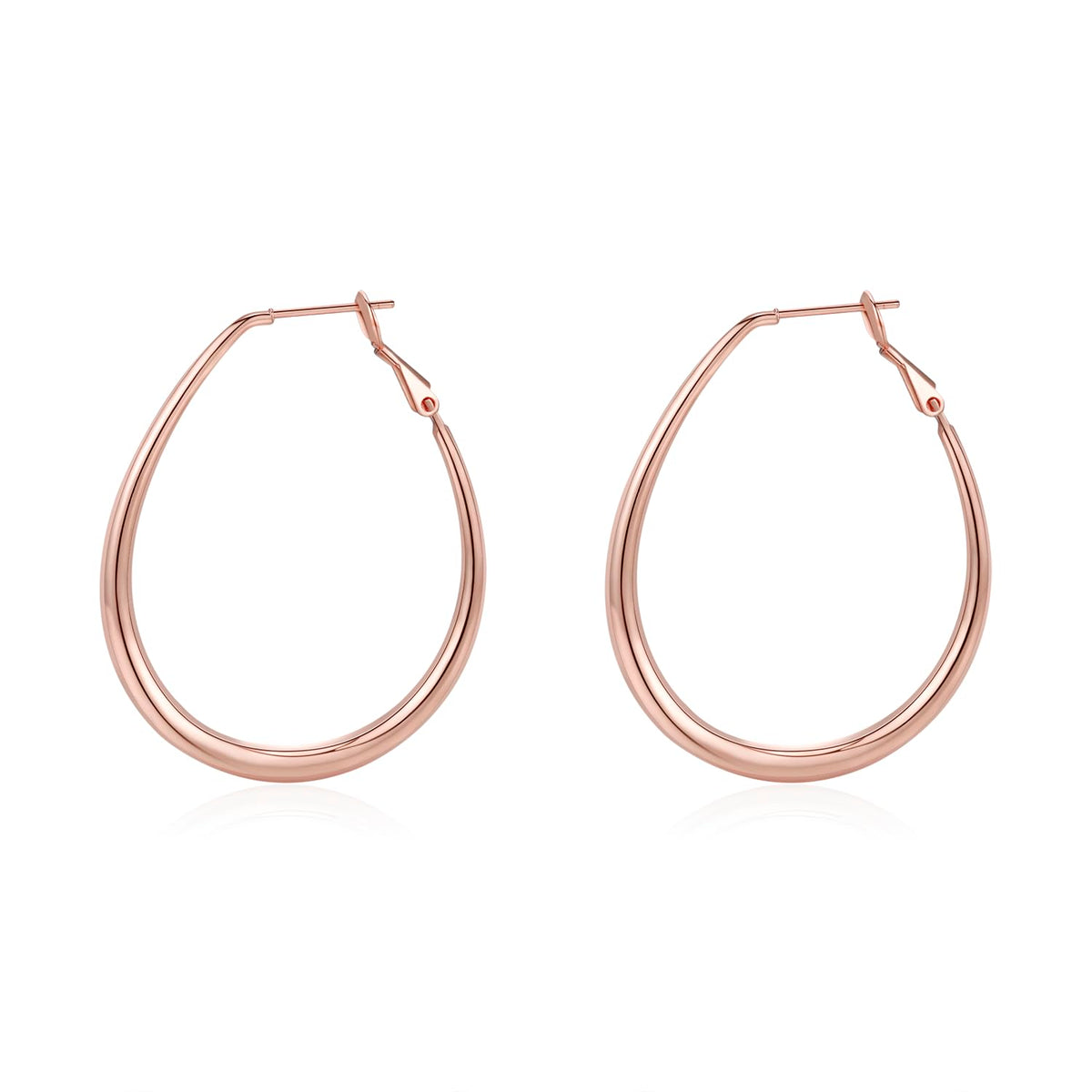 Big Oval Hoop Earrings for Women - 14K Gold Plated, Rose Gold Plated and Sterling Silver Plated Large Oblong Hoop Earrings for Women Statement Jewelry Gift (rose gold)