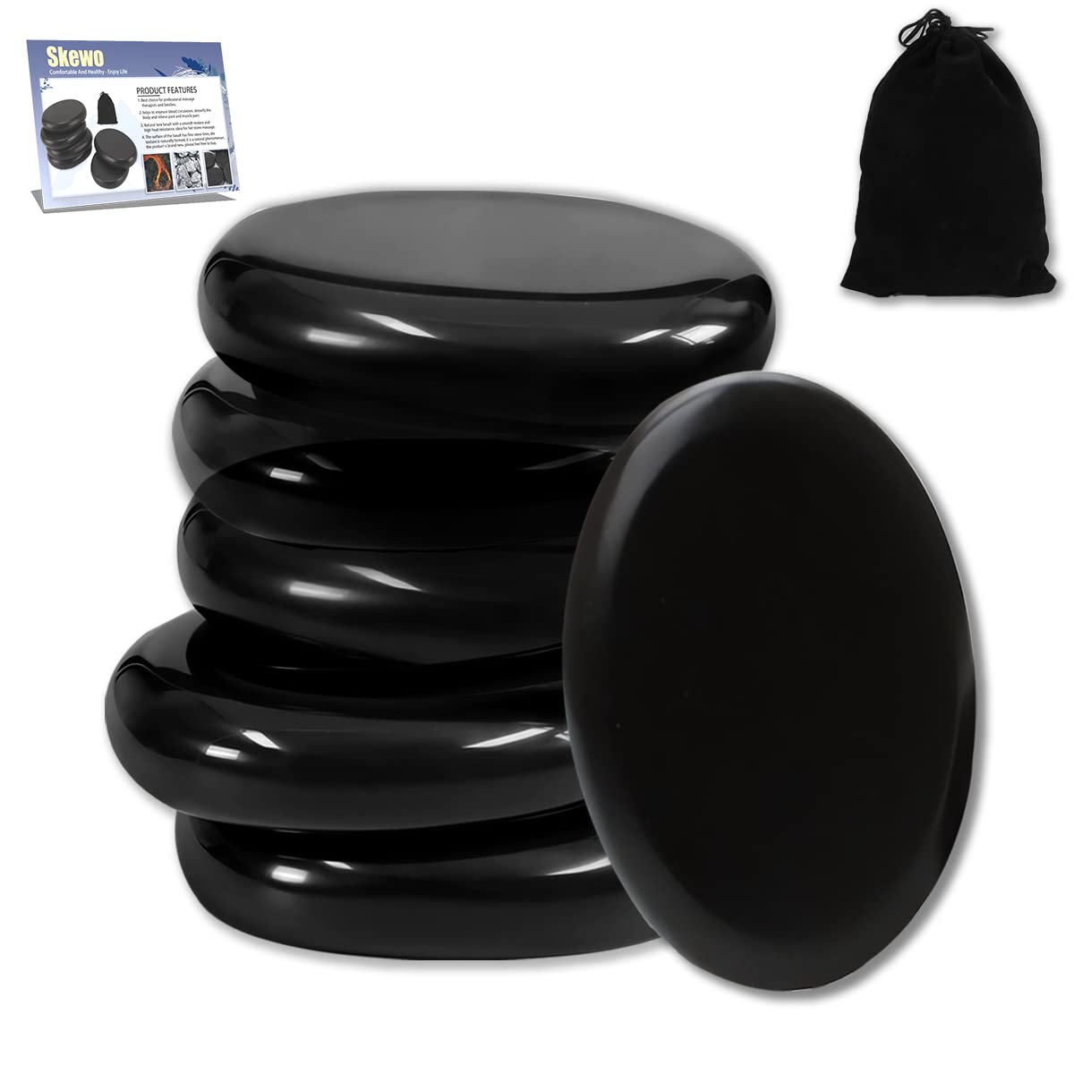 Skewo Hot Stones for Massage, 6 Pcs Basalt Massage Hot, Stones Tools for Home Spa, for Muscle Relaxation in The Back, Shoulders, Neck, Legs, Other Joints