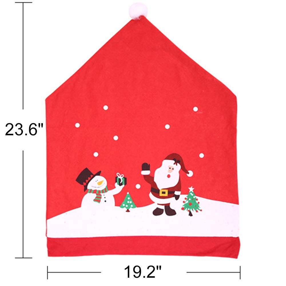 MSQ 4PCS Christmas Chair Covers, Santa Claus & Snowman Red Hat Xmas Chair Back Covers Dining Chair Slipcovers for Xmas Festive Home Dinner Table Chairs Decoration Kitchen Party Decor