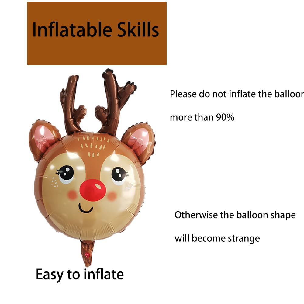 Reindeer Balloons Christmas Foil Balloons for Reindeer Themed Party Decoration Supplies Christmas Birthday Decoration Decor Ballons Arch Kits Party Balloon Set 3pcs