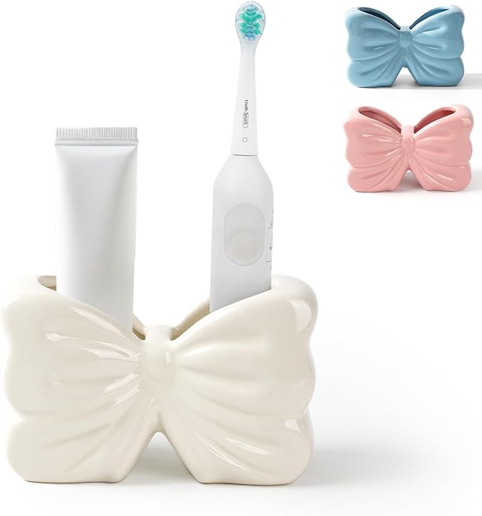 Bow Toothbrush Holder ， 2-Slot Toothbrush and Toothpaste Holder Cute Toothbrush