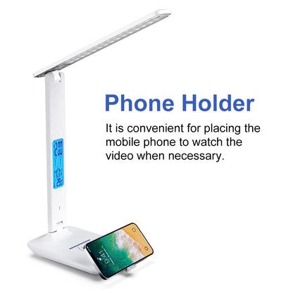 wanjiaone Multifunctional LED Desk Lamp with Wireless Charger,USB Charging Port,Clock,Phone Holder,Desk Lamps for Home Office,Eye-Caring Reading Lamp,Study Lamp for Boys,Girls,Teens,White