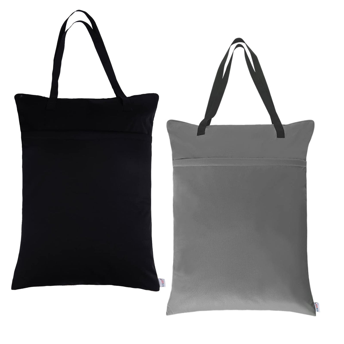 ALVABABY 2 Pack Large Wet Dry Bag Waterproof Hanging Cloth Diaper with Double Zippered Pockets 25x18 inches (Black and grey)