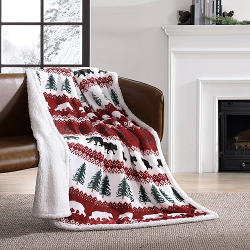 Eddie Bauer - Throw Blanket, Ultra-Soft Plush Blanket with Faux Shearling Popcorn Fleece Reverse, Oversized Bedding for Couch or Bed (Grizzly Peak Red, 50" x 60")