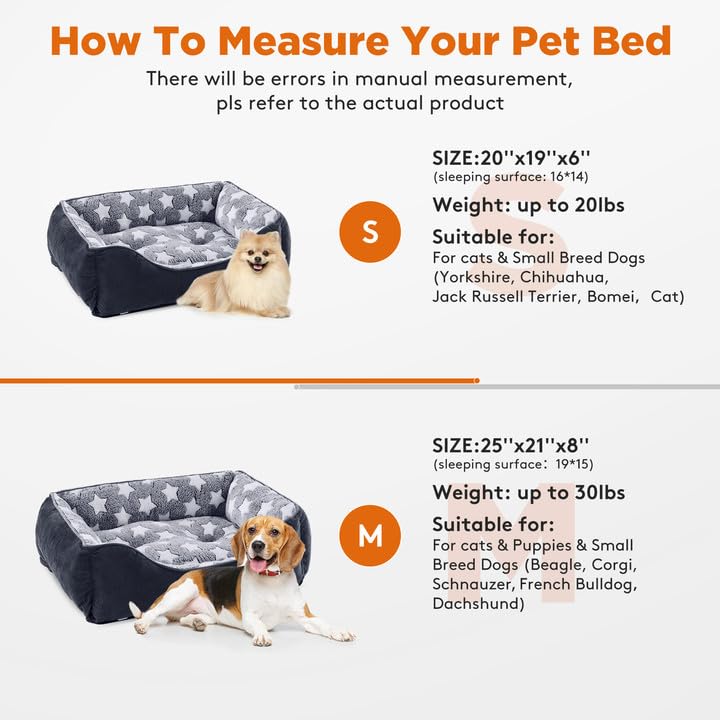 MIXJOY Medium Dog Bed Washable(64x53cm), Super Soft Cosy Dog Beds Grey Pet Bed, Premium Grey Rectangle Puppy Bed for Small Medium Large Dogs, Ideal for Labrador, Chihuahua, Springer Spaniel, etc