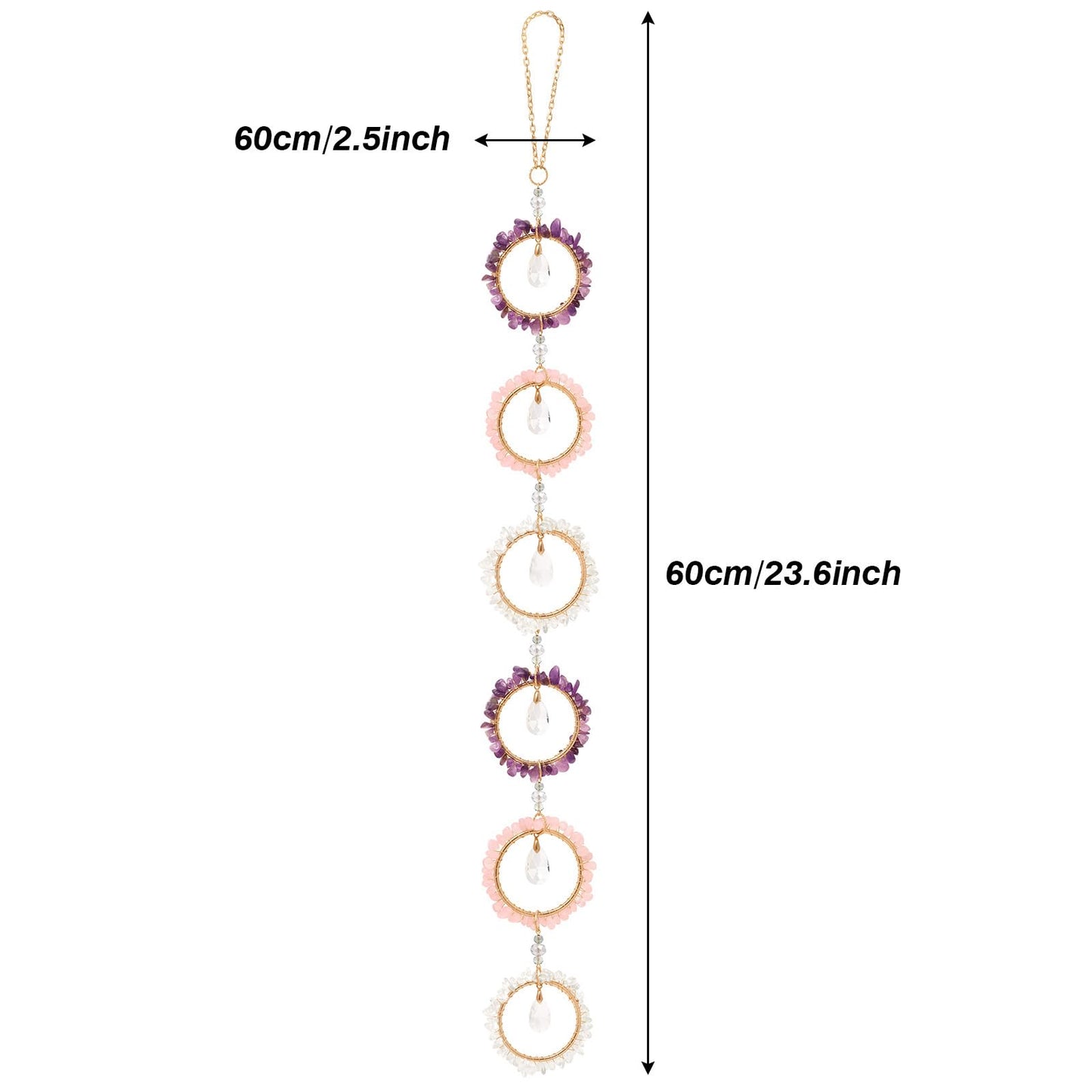 Pendlixy Emotional Healing Crystal Wall Decor Suncatcher, Amethyst Rose Quartz Clear Quartz Emotional Healing Hanging Crystals for Window, Stress Relief Gemstone Wall Hanging Gift