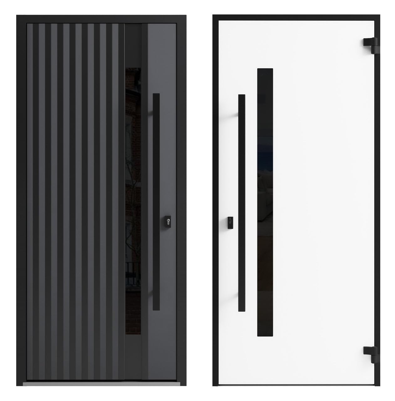 VDOMDOORS Front Exterior Prehung Steel Door/Ronex 0144 Grey/Side Exterior Window Sidelite/Entry Metal Modern Painted W36+14" x H80 Left Hand Inswing