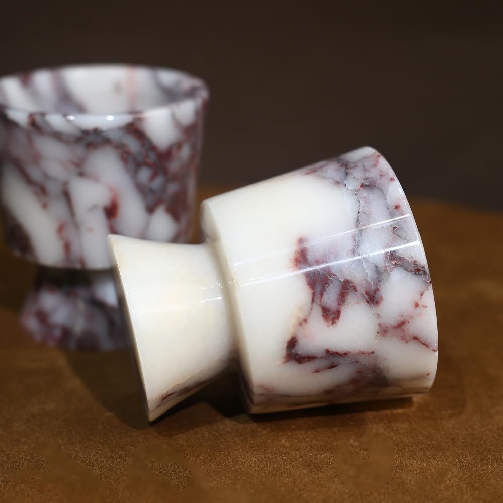 Premium Natural Marble Small Stone Pillar Candle Holder, with Unique Veined Pattern, Decor for Desk, Nightstand, Bathroom or Living Room, Luxe Home for Tea Light