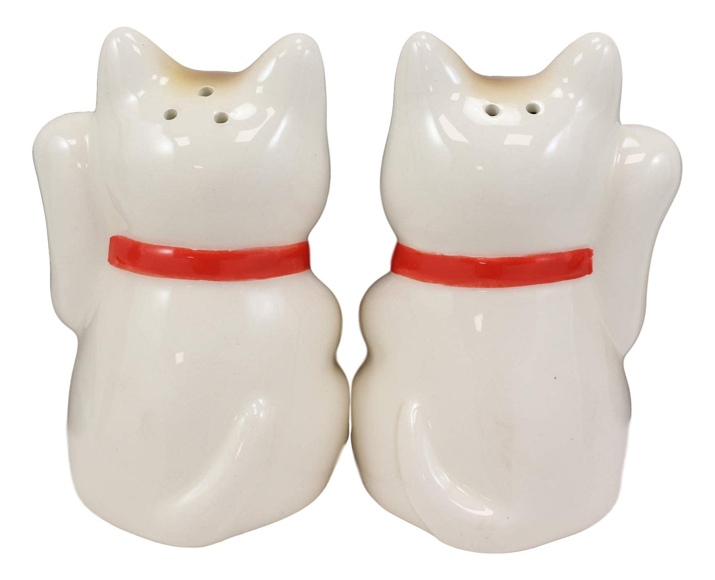 Ebros Gift Ceramic Japanese Auspicious Maneki Neko Lucky Cats Salt And Pepper Shakers Magnetic Feline Cat Kittens Figurine Set 3.5"Tall Kitchen Counter And Dining Table Decorative Accent