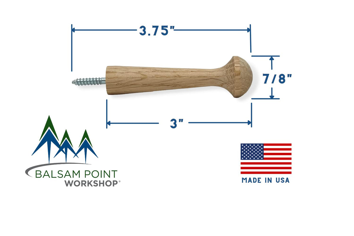 Balsam Point Workshop 3-Inch Oak Premium Screw-On Hardwood Shaker Pegs with Hangerbolt Perfect for Hanging Arts Crafts DIY Woodworking (10-Pack)