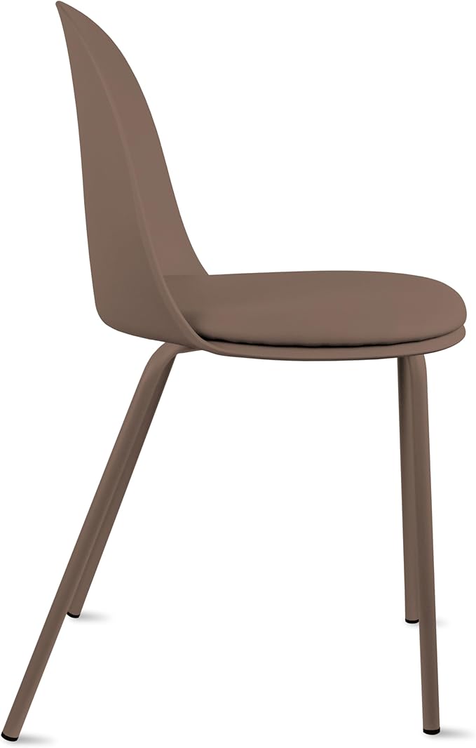 2xhome Parent Modern Stackable Armless Dining Chair | Plastic Shell Seat with Metal Legs | Indoor or Outdoor Use | Home Kitchen Patio (2, Brown, Padded Seat)