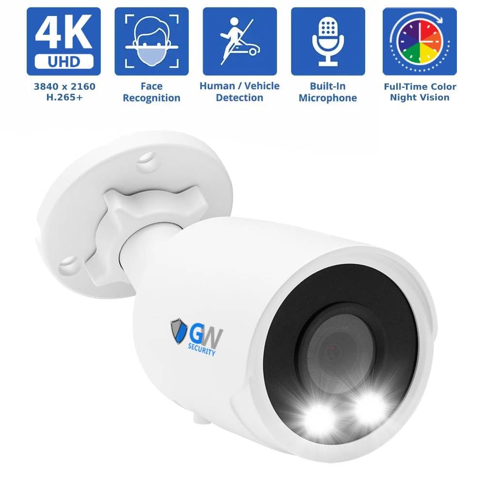 GW Security 8 Channel 12MP NVR UltraHD 4K (3840x2160) NDAA Security Camera System with 4 Bullet and 4 Dome 4K (8MP) IP Microphone Outdoor/Indoor Face Recognition PoE AI Camera, 100ft Night Vision