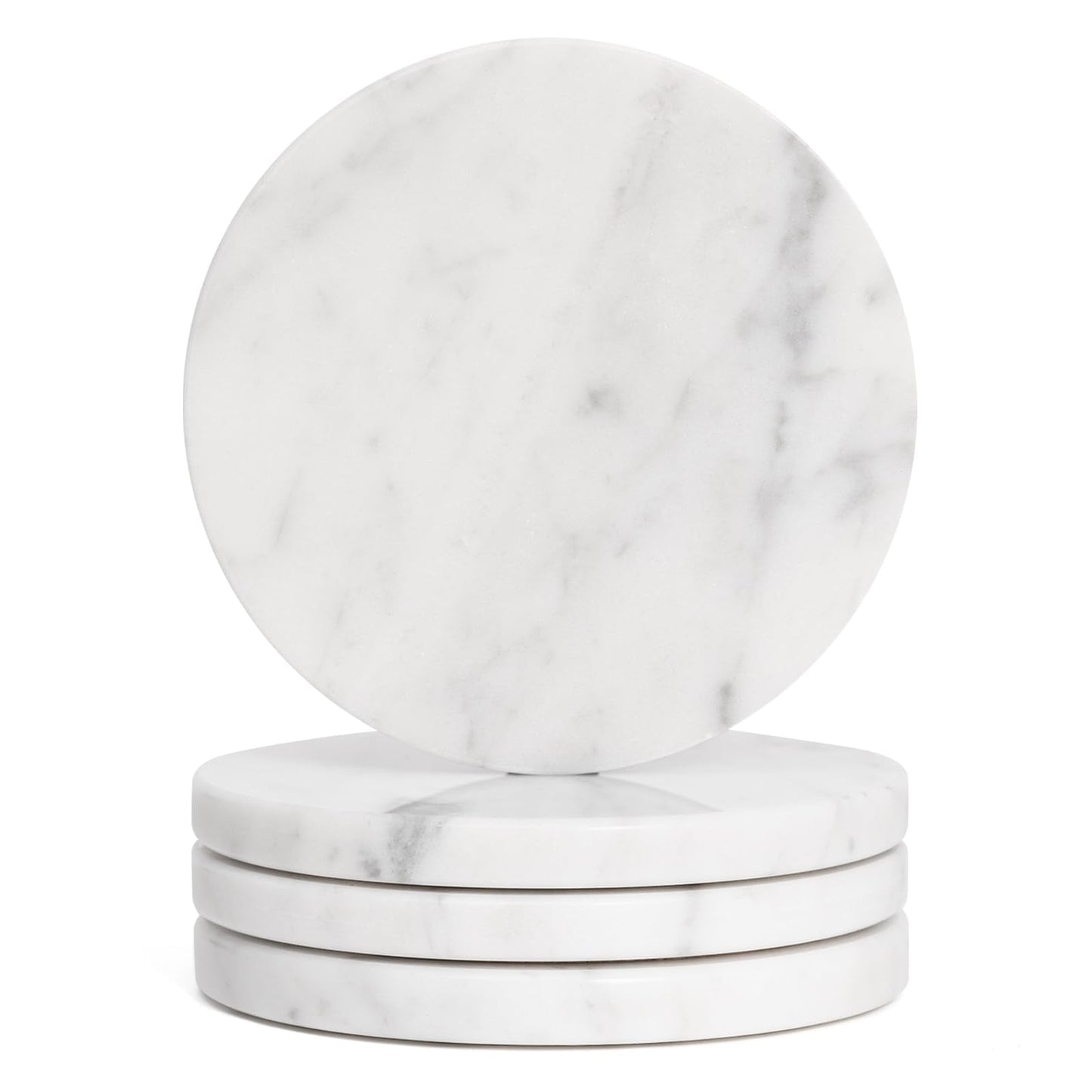 Set of 4 White Drink Coasters, 4-Inch Exquisite Marble Stone Coasters, Natural Stone Design, Perfect for housewarmings, Anniversaries, and Office Decor, While Helping Protect countertops