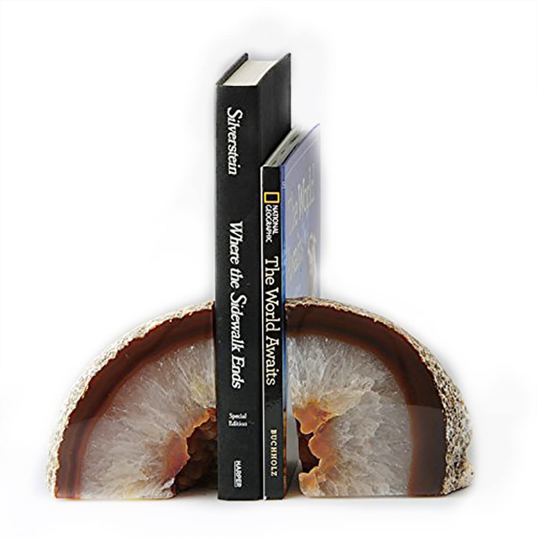JIC Gem Natural Agate Geode Bookends Anti-Slip Heavy Duty 1 Pair 6-8 Lbs