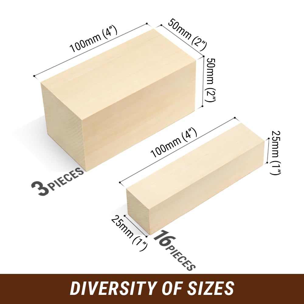 BeaverCraft Basswood Carving Blocks Whittling Wood BW19 - Unfinished Wood Blocks Set, Soft Basswood for Carving Wooden Block for Crafts & Whittling