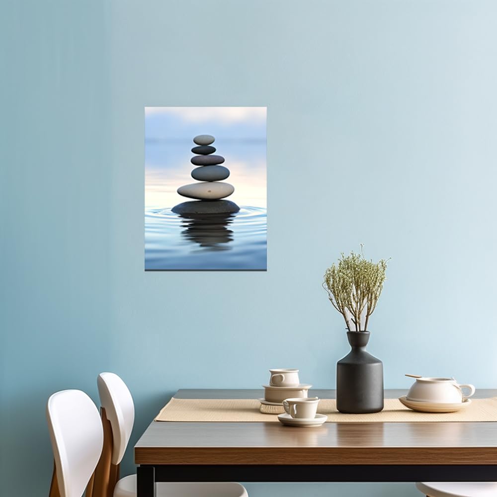 QIXIANG Zen Canvas Wall Art Zen Stone Painting Prints Spa Meditation Painting Artwork for Spa Yoga Room Bathroom Wall Decor Frame (12.00" x 18.00", Zen 1)