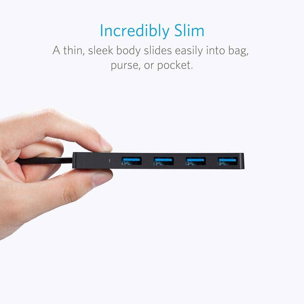 Anker 4-Port USB 3.0 Hub with 5Gbps Data Transfer, Ultra-Slim USB-C Connector Hub, for MacBook, iMac, Surface, Mobile HDD, and More (2 ft USB-C Connector, Charging Not Supported)