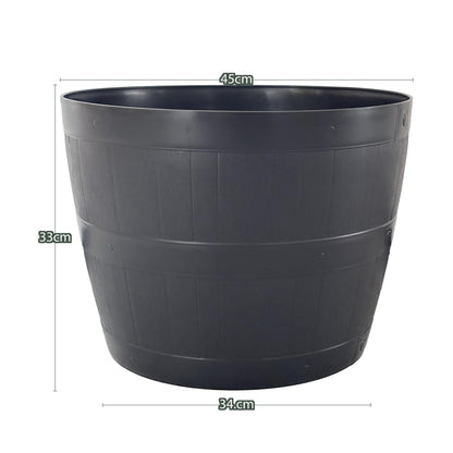Straame Plant Pot Tub, 50 Liters Gardening Flower Pots - Indoor Or Outdoor Planter - For Multi-Purpose - Makes Your Living Space Bloom (Black Barrel Plantar Large- 45x33x34 cm)