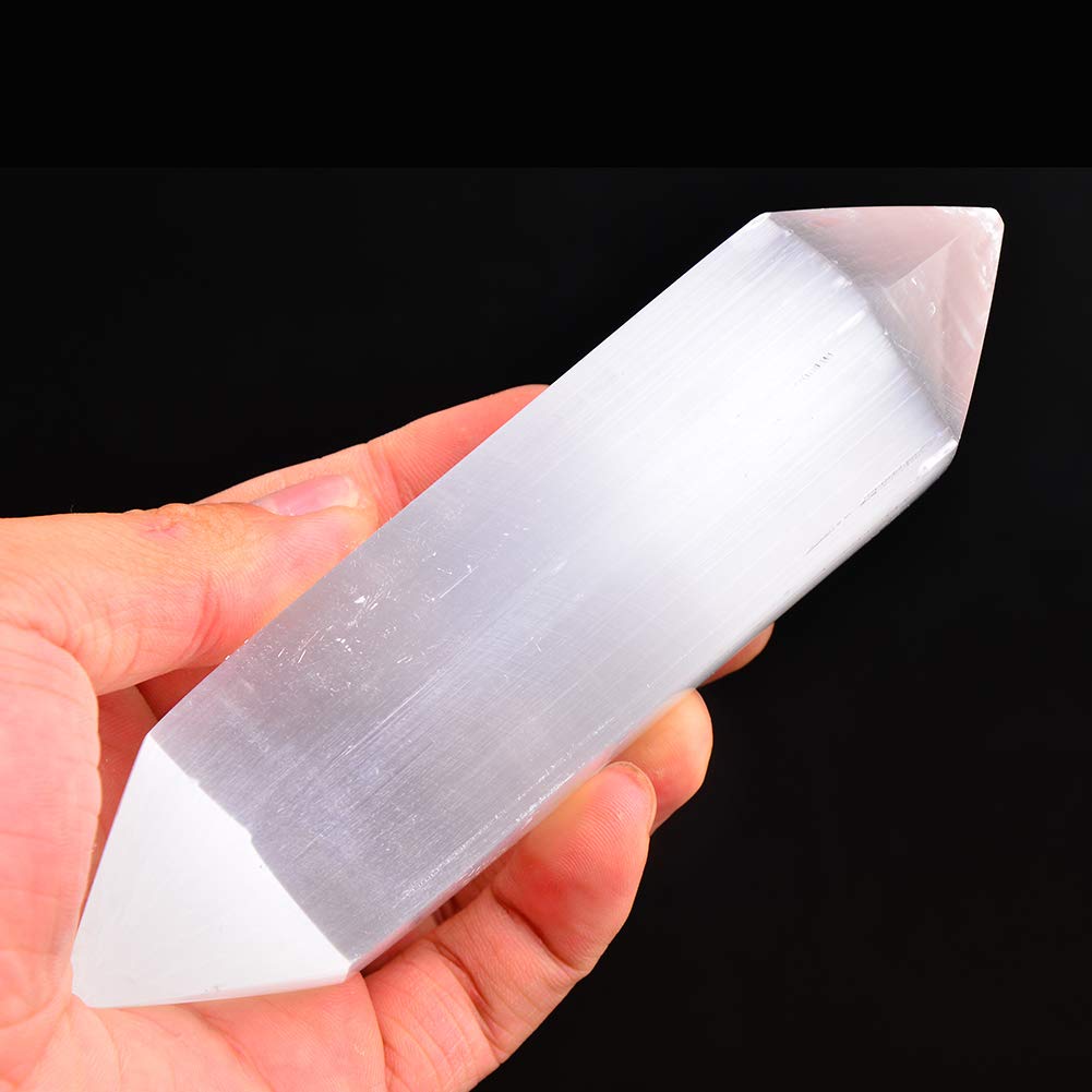 AMOYSTONE Selenite Crystal Wand Double Termated Crystal Point 6 Sides Selenite Wands Large 6" 1 PC