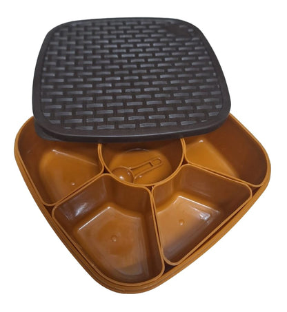 UNIMITY Plastic Square Multipurpose Masala/Spice/Dry Fruit Box Set 1 Piece- Brown (Masala Box -7 in 1)