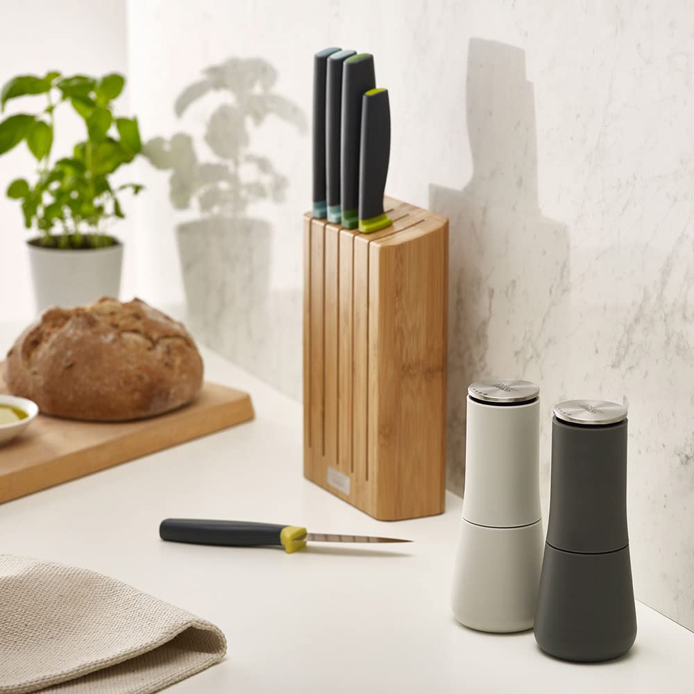 Joseph Joseph Milltop Non-Spill Salt and Pepper Mill Set Refillable with Ceramic Grinding, White/Grey, 24