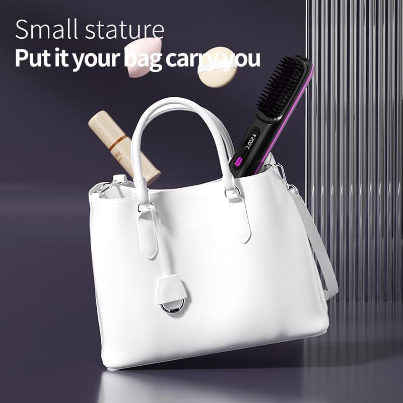 Go Brush Pro Hair Straightener – Cordless Comb with Negative Ion, 4000mAh Fast Heating & Portable Travel Design, Rechargeable Brush for Straightening and Curling (1Pcs)