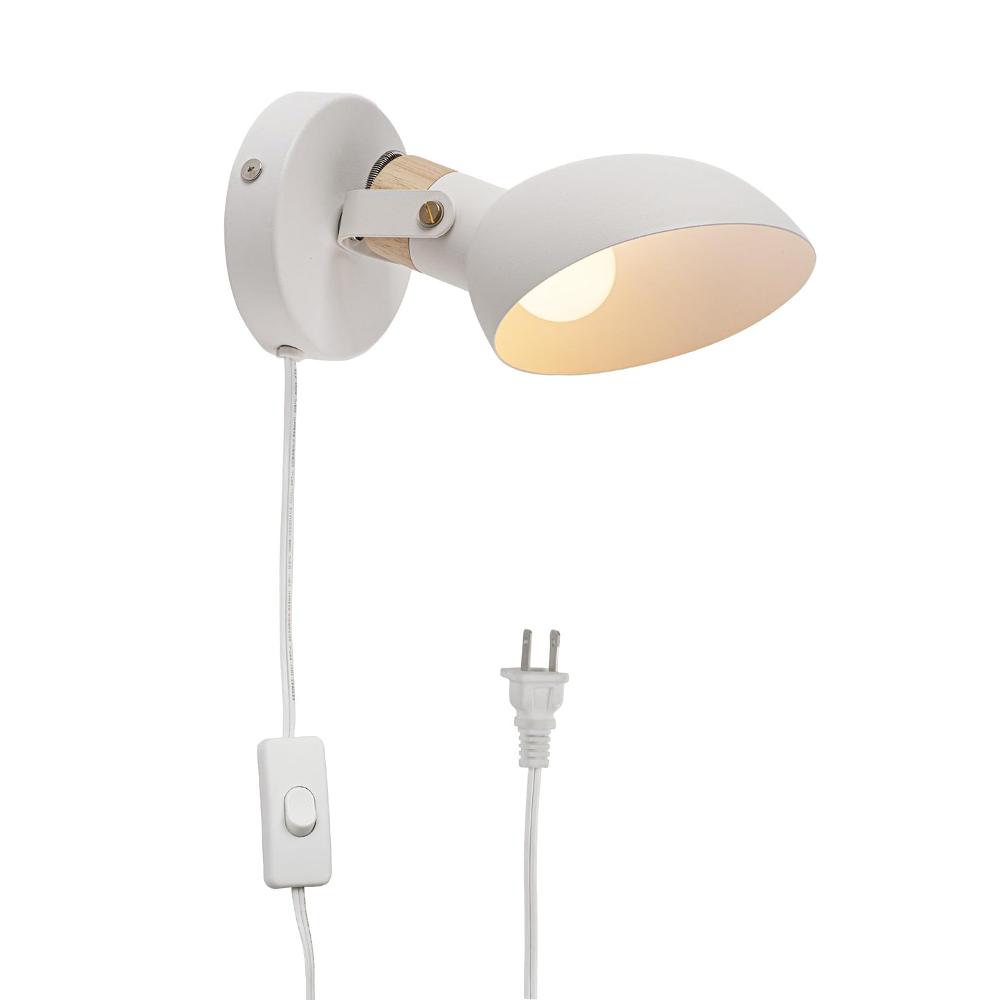 Aisilan Modern Wall Sconce with Plug in Cord and On Off Switch 5W E12 Bulb Matte White Swivel Wall Light for Bedside Living Room Corridor Hotel 3000k White