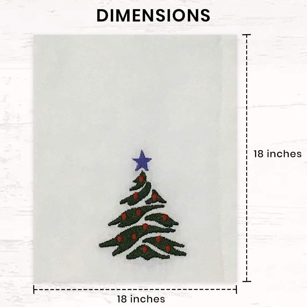 Candy Cottons Christmas Cloth Napkins White Dining Table Dinner Napkins|Washable Cotton Napkins Easter Basket Decor|Christmas Tree Embroidered 18x18 in White Pk of 6 Cocktail Party Napkins