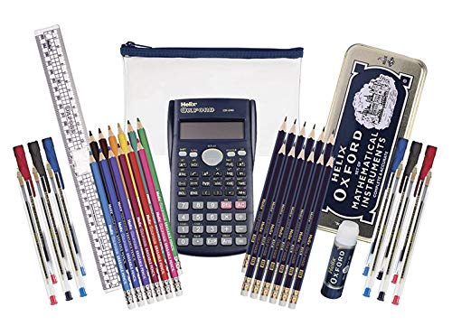 Helix Oxford Complete Back to School Stationery Set - Comprehensive Helix Oxford school supplies set including Maths Set, Pens, Ruler, Scientific Calculator & More - Ideal for High School or College