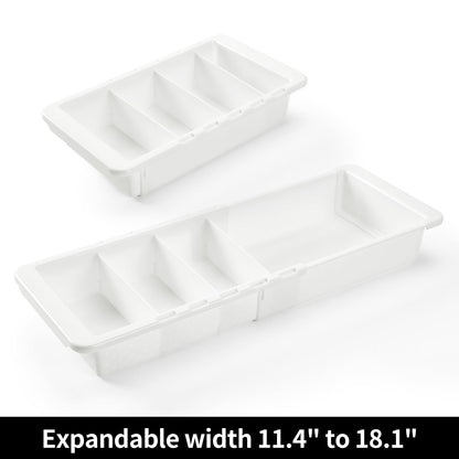 Plastic Drawers Organizer for Office Bathroom Bedroom Kitchen Desk - 1 Layers More White Storage Tray - Expandable 11.4-18.1 Inches (DEEP 2.3")