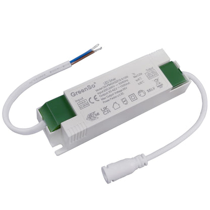 GreenSo 36-40W LED Driver Power Supply 200-240Vac to 30-42Vdc 1000mA Constant Current Transformer for Recessed Ceiling Flat LED Panel Lights 60x60, 120x30, 120x60cm, ENEC UKCA CE RoHS