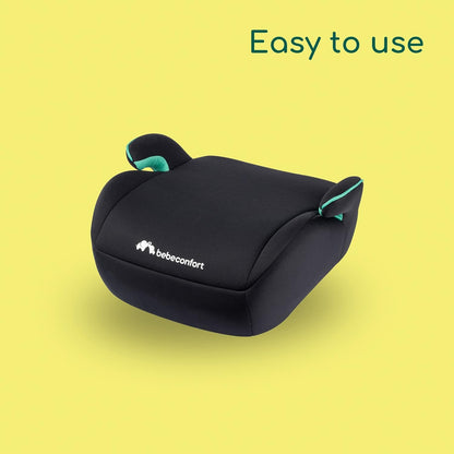 Bebeconfort Manga i-Safe, Car Booster Seat, 6–12 Years, 125–150cm, Child Booster Seat, Compact & Lightweight (<1kg), Easy Belt Installation, Fully Padded, Soft-Touch Fabrics, Full Black
