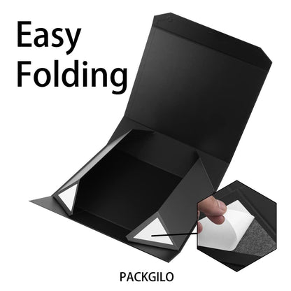 PACKGILO Black Extra Large Gift Box with Lid 1 Pcs 19x16x6 Inches, Gift Box large Black Gift Boxes for Presents Clothes Robe Wedding Dress Sweater,Reusable Foldable Bridesmaid Proposal Box（Matte）
